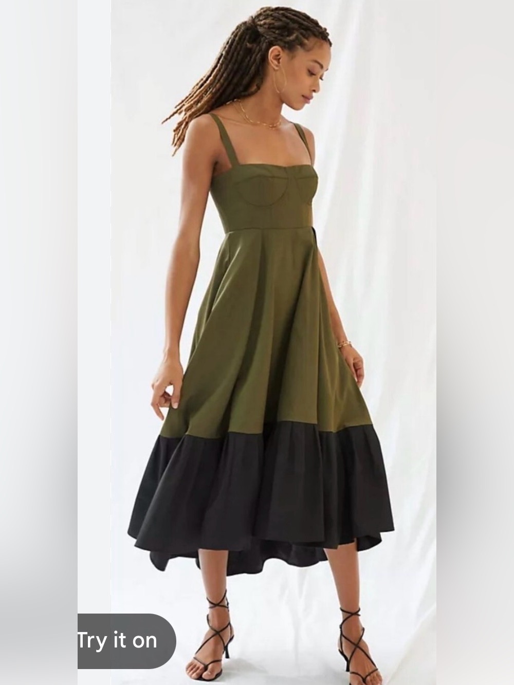 Olive Green and Black Strappy Midi Dress